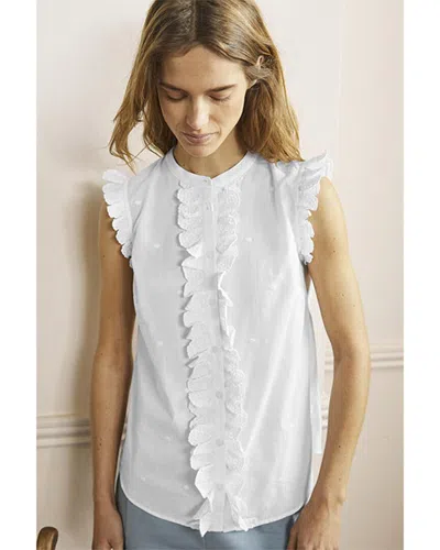 Boden Sleeveless Embroidered Shirt In White