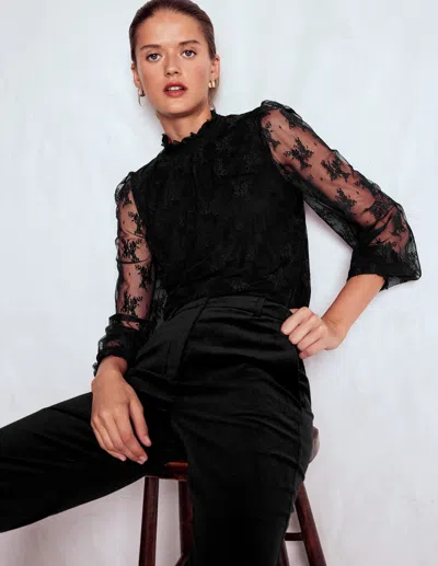 Boden Smock Neck Tulle Top Black