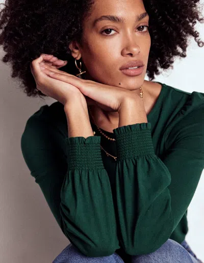 Boden Smocked Cuff Supersoft Top-green Pine Female