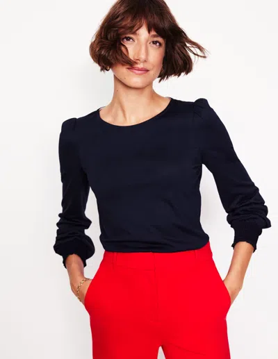 Boden Smocked Cuff Supersoft Top-navy Female  In Black