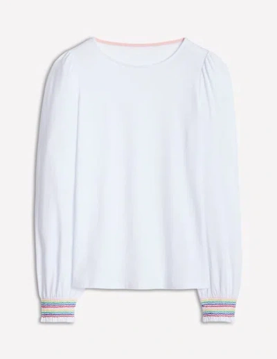 Boden Smocked Cuff Supersoft Top White Women