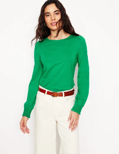 Boden Smocked Cuff Supersoft Top-rich Emerald Female  In Multi