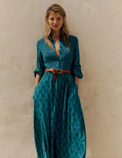 Boden Smocked Jersey Shirt Dress Blue, Wildflower Bouquet Women