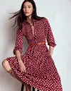 Boden Smocked Jersey Shirt Dress Chestnut, Painted Dot Women  In Burgundy
