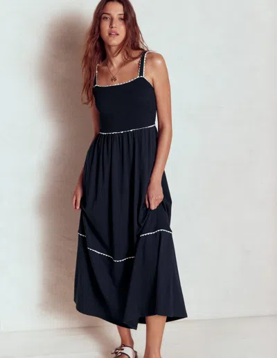Boden Smocked Trim Maxi Dress Navy