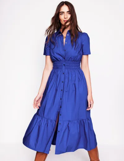 Boden Smocked Waist Shirt Dressbright Blue Women  In Bright Blue