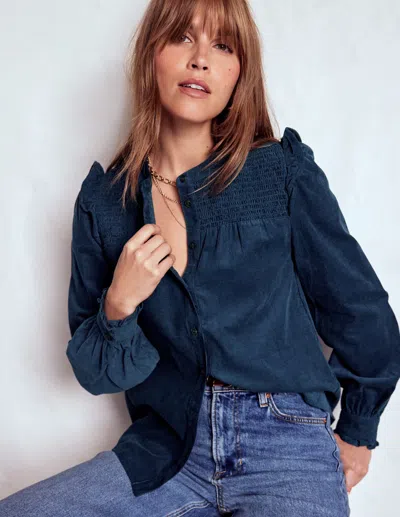 Boden Smocked Yoke Cord Top Midnight Ocean  In Blue