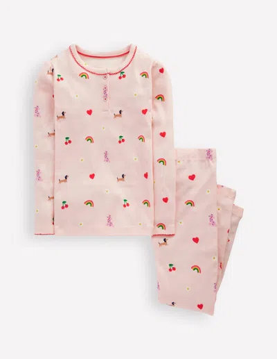Boden Kids' Snug Henley Pajamas Chalk Pink Parisien