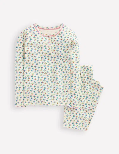 Boden Kids' Snug Henley Pajamas Soft Ivory Spring Ditsy Girls  In Multi
