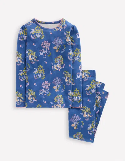 Boden Kids' Snug Long John Pajamas Blue Forest Print