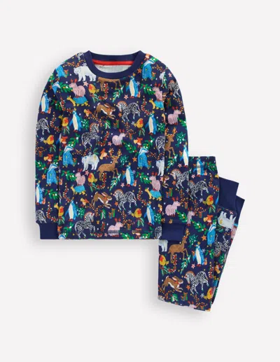 Boden Kids' Snug Long John Pajamas Medieval Christmas Party  In Blue