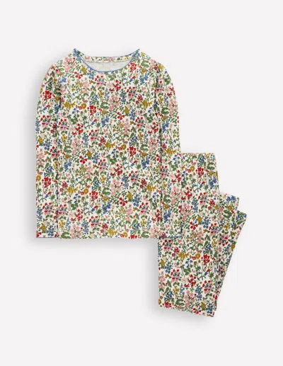 Boden Kids' Snug Long John Pajamas Soft Ivory Floral  In Multi