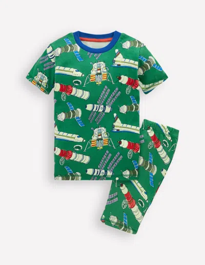 Boden Kids' Eng Anliegender, Leuchtender, Kurzer Schlafanzug-grün Satelliten In Green