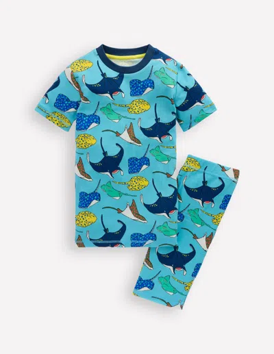 Boden Kids' Snug Short John Pajamas Caribbean Blue Rays Boys