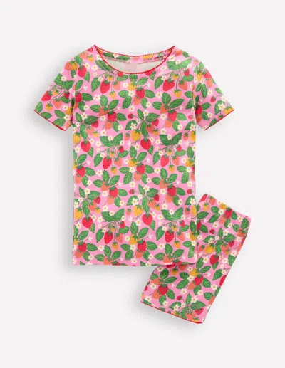 Boden Kids' Snug Short John Pajamas Cosmos Pink Strawberry Patch Girls