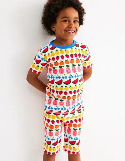 Boden Kids' Snug Short John Pajamas Fruit Stripe Boys  In Multi