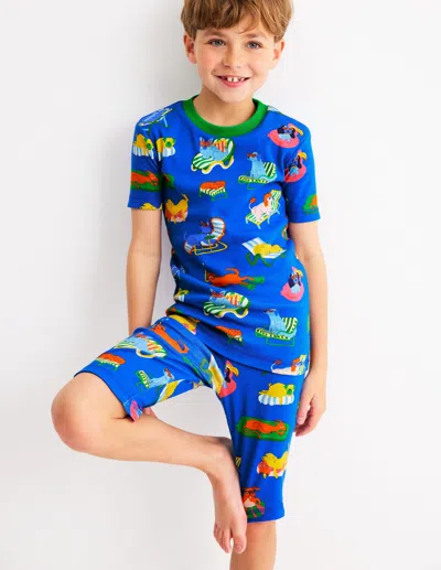 Boden Kids' Snug Short John Pajamas Poolside Pets Boys  In Blue