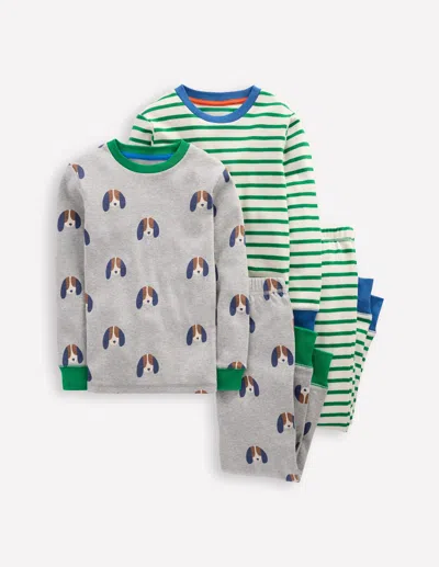 Boden Kids' Snug Twin Pack Pajamas Pups And Stripe  In Gray