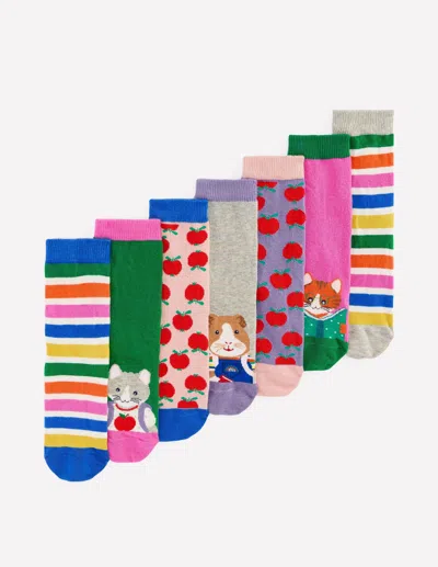 Boden Kids' Socks 7 Pack School Animals  In Multi