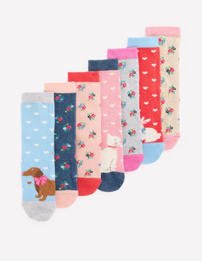 Boden Kids' Socks 7 Packvalentines Animals Girls  In Multi
