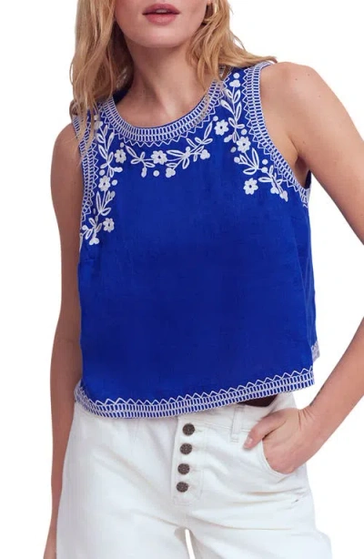 Boden Sofia Embroidered Linen Top In Blue