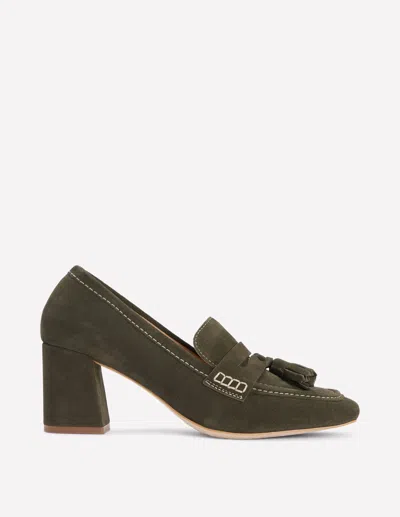 Boden Sol Block Heeled Penny Loafers-dark Moss Female  In Green