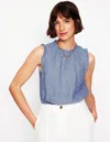 Boden Sophie Ruffle Linen Top-chambray Female  In Blue