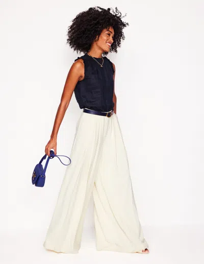 Boden Sophie Ruffle Linen Top-navy Female  In Blue