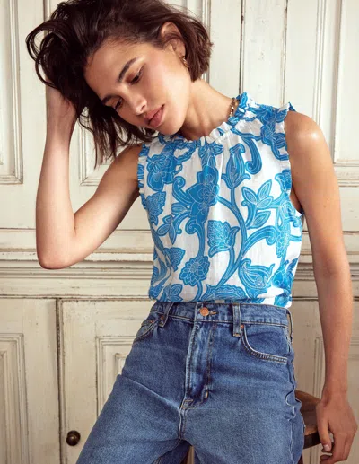 Boden Sophie Ruffle Linen Topcerulean Blue, Paisley Whirl Women  In Cerulean Blue/ Paisley Whirl