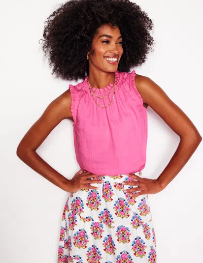 Boden Sophie Ruffle Linen Toppink Rose Women  In Pink