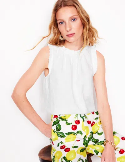 Boden Sophie Ruffle Linen Topwhite Women  In White