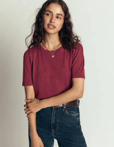 Boden Sophie T-shirt Mit Puffärmeln In Dunkelviolett | Grösse Xl In Burgundy