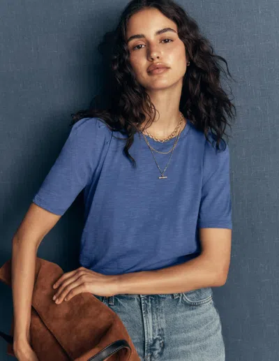 Boden Sophie T-shirt Mit Puffärmeln-denim In Blau | Grösse Small In Blue