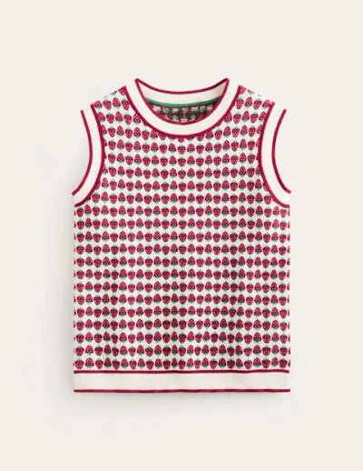 Boden Sparkle Fair Isle Sweater Vest Red Sparkle Strawberry Women