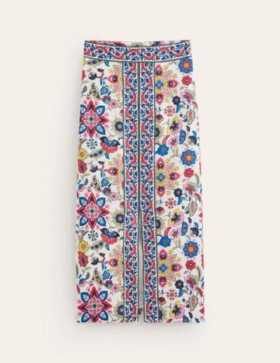 Boden Split Front Column Linen Skirt Ivory, Floral Women