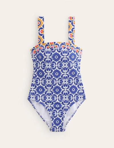 Boden Square Neck Panel Swimsuit Surf The Web, Mosaic Bloom Women