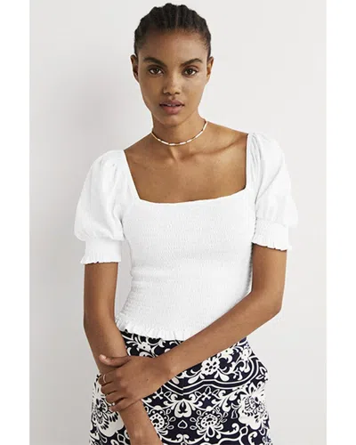 Boden Square Neck Smocked Jersey Top In White