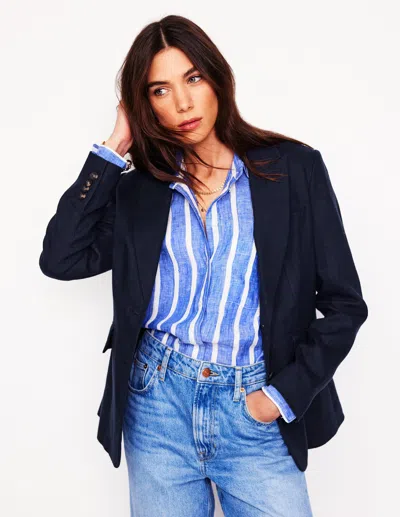 Boden Stamford Linen Blazer Navyy Women  In Multi