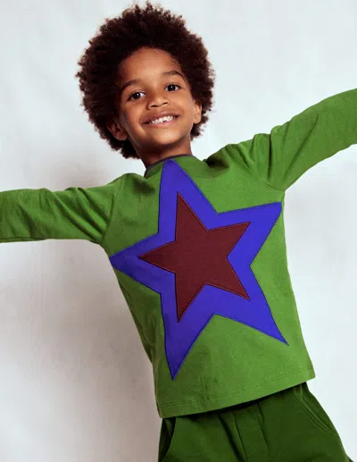 Boden Kids' T-shirt Mit Stern-applikation-brokkoligrün Stern In Burgundy