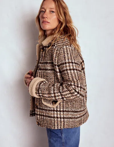 Boden Stirling Check Coat Ivory, Brown & Black Check