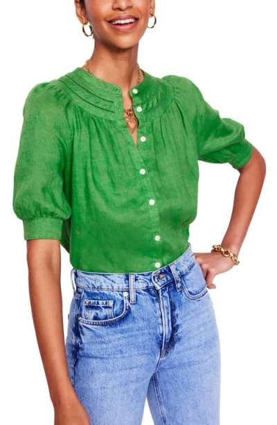 Boden Stitched Yoke Linen Top In Green