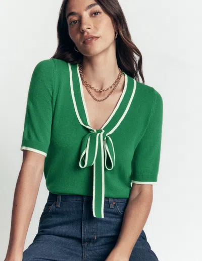 Boden Strick-t-shirt Mit Schleife Am Ausschnitt In Grün | Grösse Xl In Green