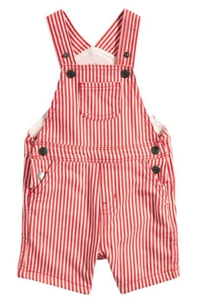 Boden Babies'  Stripe Stretch Cotton Short Overalls In Red