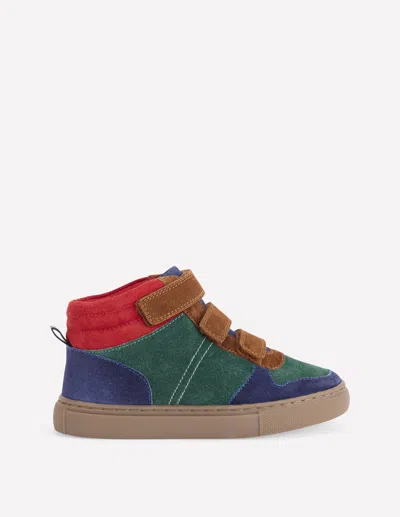 Boden Kids' Suede High Tops Pine Green Colour Block Boys  In Multi