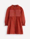 Boden Suki Langärmeliges, Gesmoktes Kleid-kupferrot In Brown