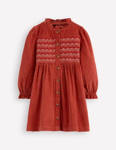 Boden Kids' Suki Langärmeliges, Gesmoktes Kleid-kupferrot In Brown