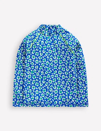 Boden Kids' Sun Safe Patterned Rash Vest Aquamarine Leopard Girls  In Blue