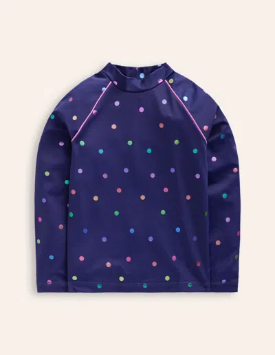 Boden Kids' Sun Safe Patterned Rash Vestnavy Rainbow Confetti Spot Girls  In Blue