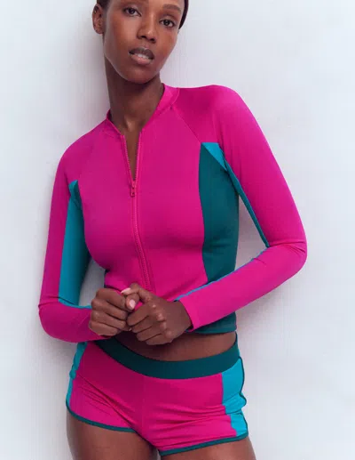 Boden Sun Safe Raglan Rash Vest Pink Colourblock