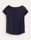 Boden Superweiches T-shirt Mit U-boot-ausschnitt-aqua Marine Marl In Navy